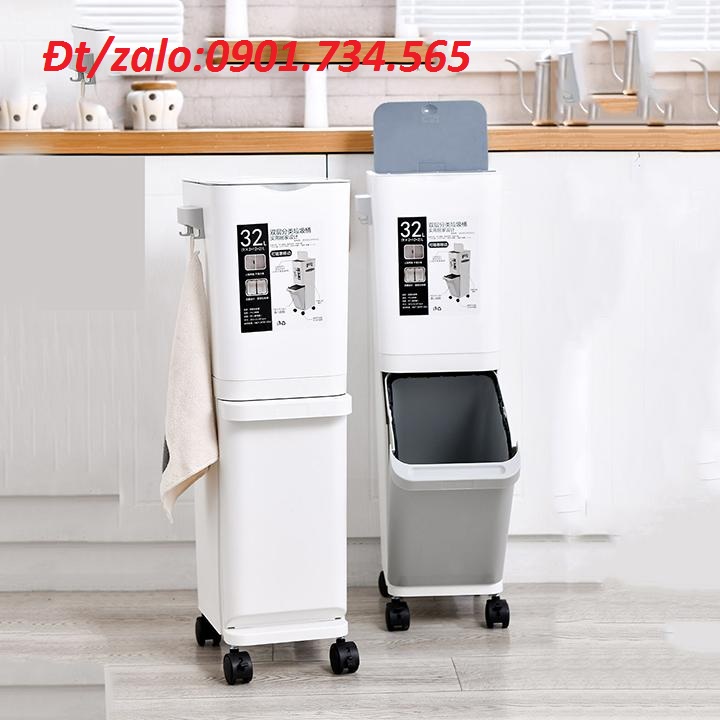 Thùng Rác 2 ngăn có bánh xe - thùng rác phân loại rác
