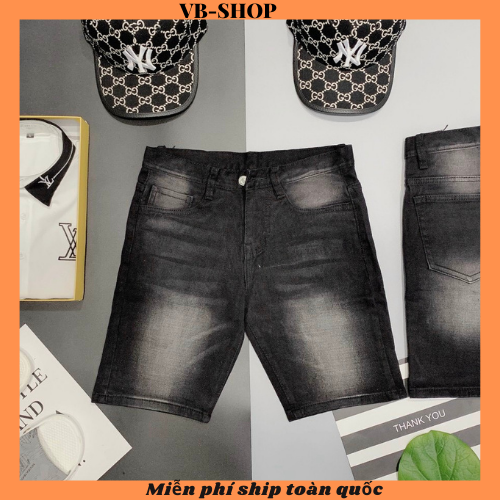 Quần short jean nam mài xám đen trơn wash trắng nhẹ đơn giản vải dày dặn co giãn bốn chiều cao cấp giá rẻ hàng xuất khẩu VBSHOP002