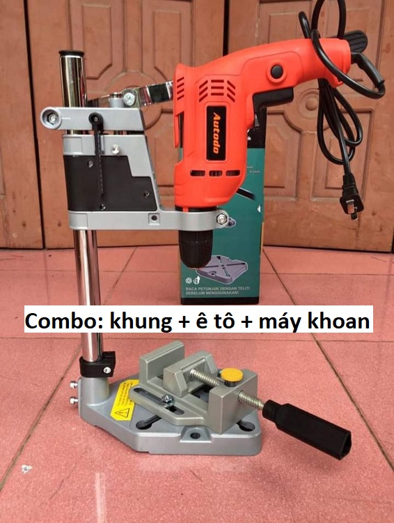 COMBO Bộ khung đế kẹp máy khoan + ê tô + máy khoan