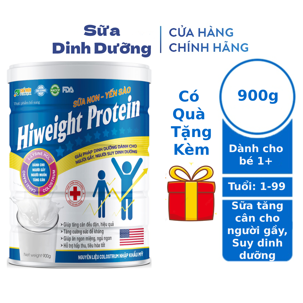 Sữa tăng cân Hiweight Protein 900g, Sữa tăng cân cho người gầy, Sữa tăng cân cho bé từ 1 tuổi và người lớn
