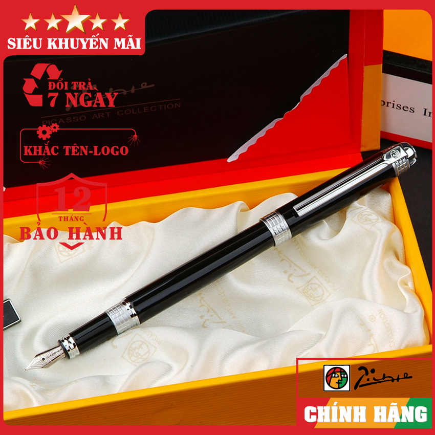Bút ký cao cấp-Bút máy cao cấp Picasso 909FSBK-Thân đen cài bạc- Bút ký chính hãng-Bút ký khắc tên theo yêu cầu