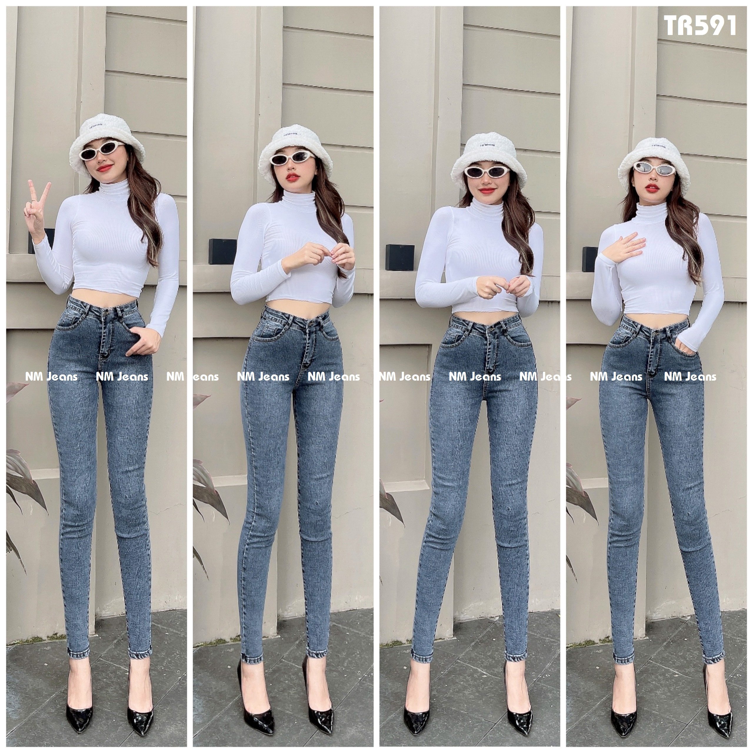 Quần jean nữ skinny xám đen co giãn tốt dày dặn TR591