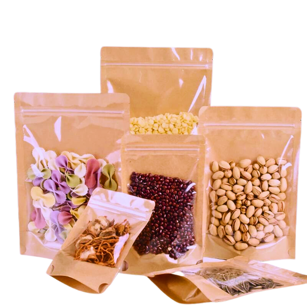 1kg túi zipper kraft - túi zip một mặt giấy một mặt trong đáy đứng - loại 1 đủ size