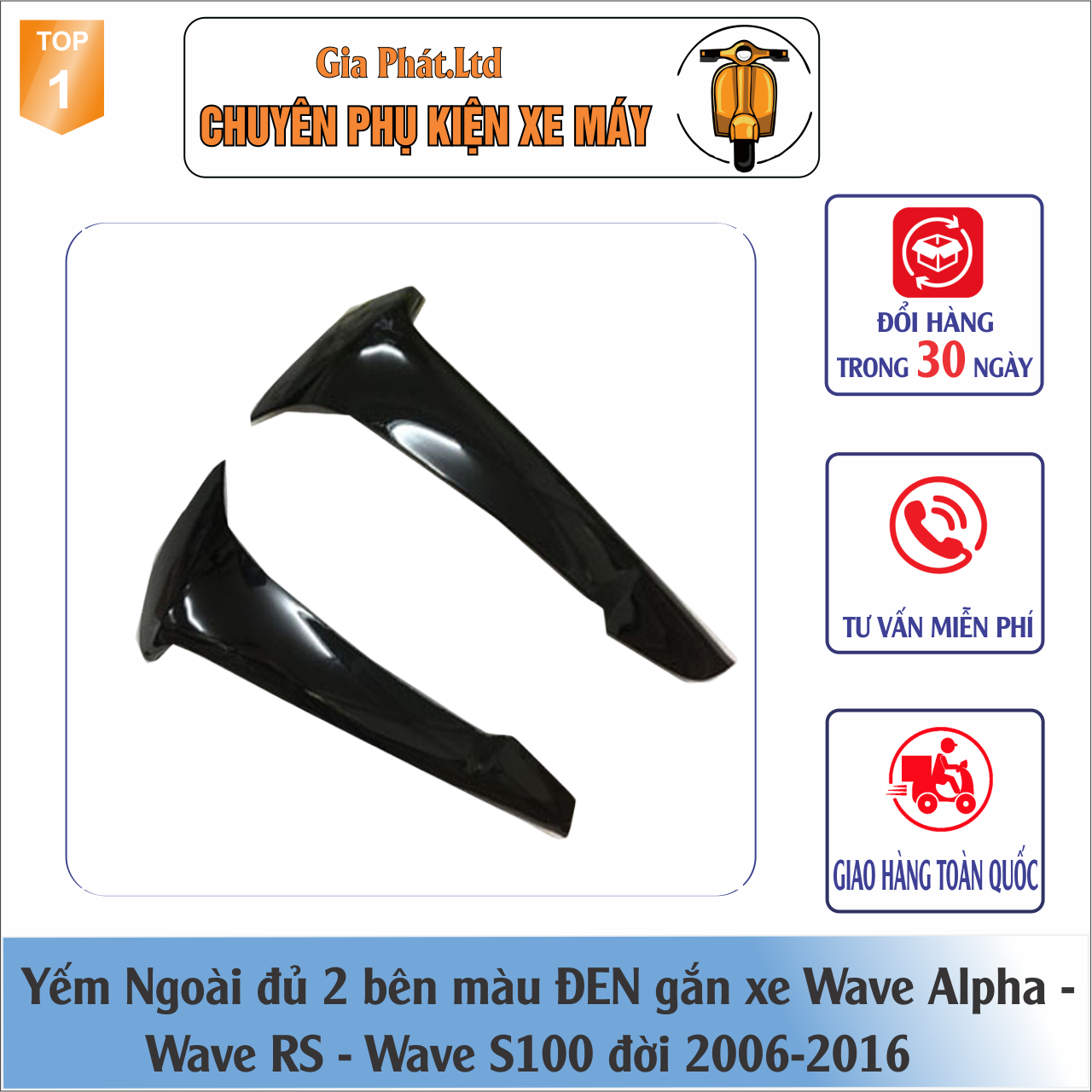 Yếm ngoài 2 bên màu ĐEN gắn xe máy Wave Anpha,wave S100, wave RS mới đời 2006-2016 nhựa ABS cao cấp