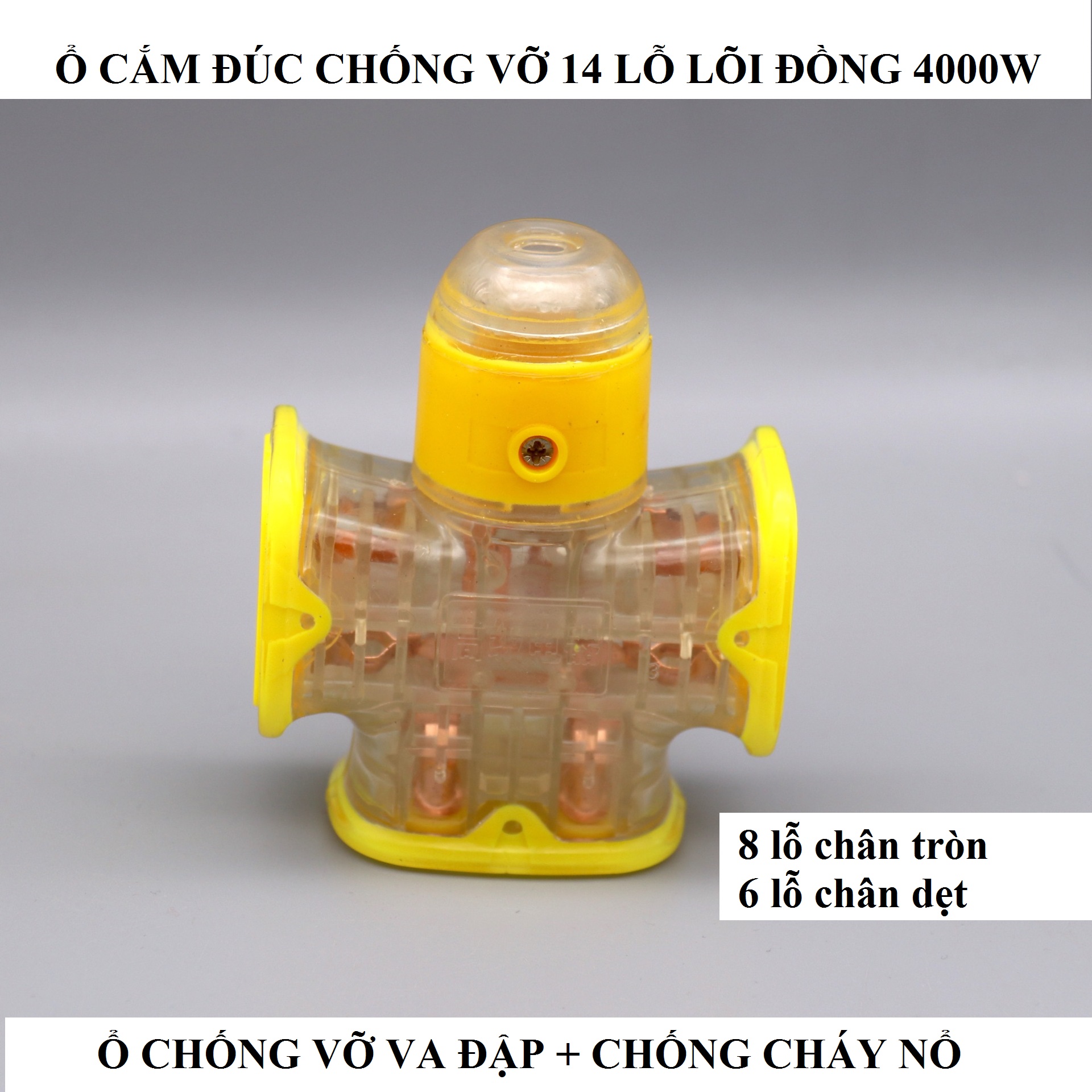 Ổ CẮM ĐIỆN,Ổ CẮM ĐÚC CHỐNG VỠ 14 LỖ LÕI ĐỒNG 4000W