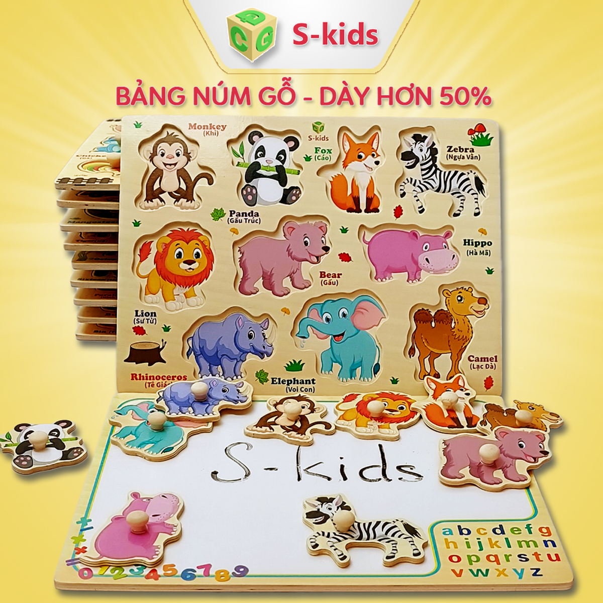 Đồ Chơi Trẻ Em S-Kids Bảng Ghép Hình Núm Gỗ Đồ Chơi Thông Minh Cho Bé tăng cường kỹ năng