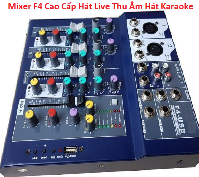 Bàn Trộn Âm Thanh, Mixer F4-USB Bluetooth, Tặng Giắc 6,5, Hát Livestream Karaoke, Chuyên Hát Gia Đình - Bảo Hành 12 Tháng