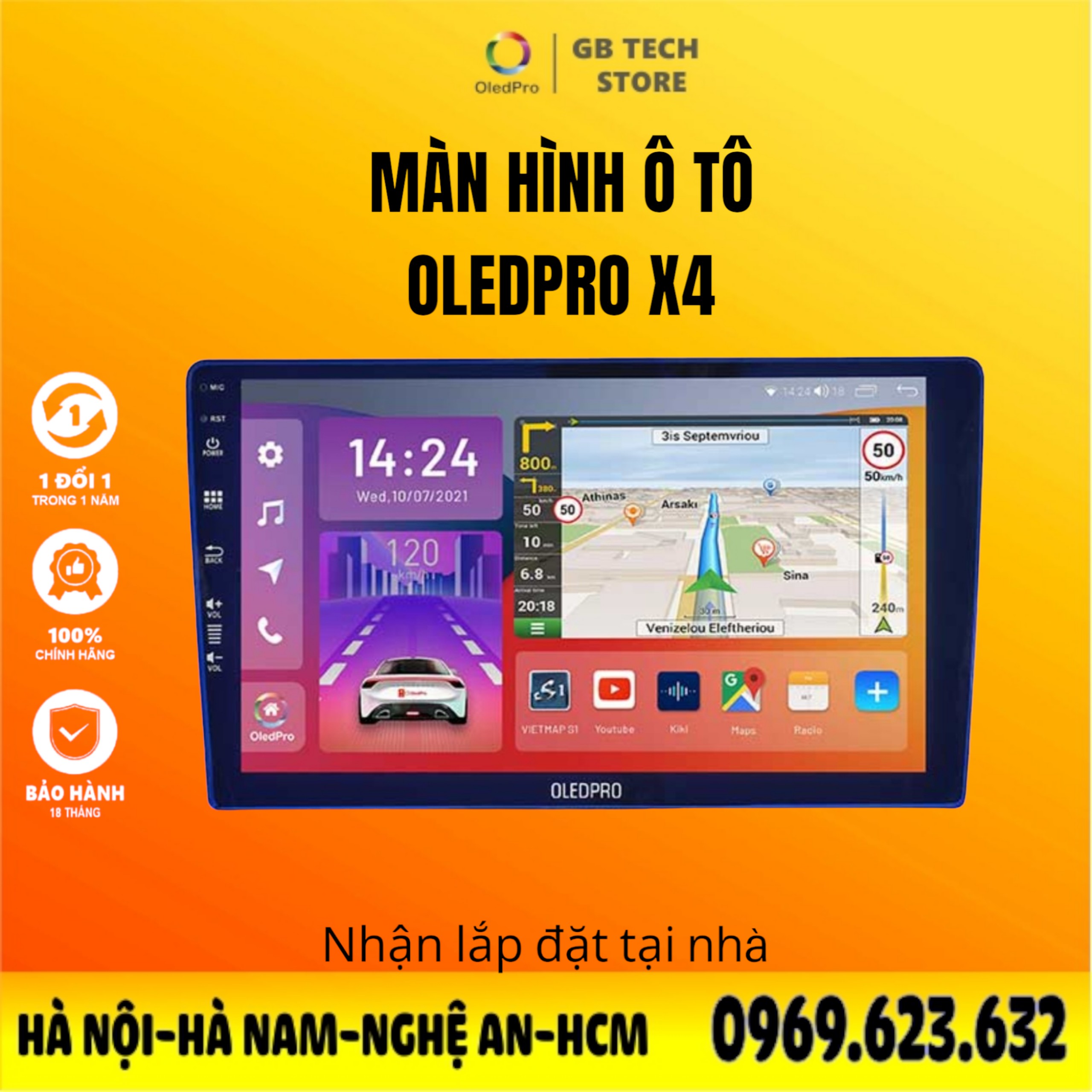 Màn hình dvd android ô tô oledpro x4 chíp 8 nhân mạnh mẽ - bh 18 tháng