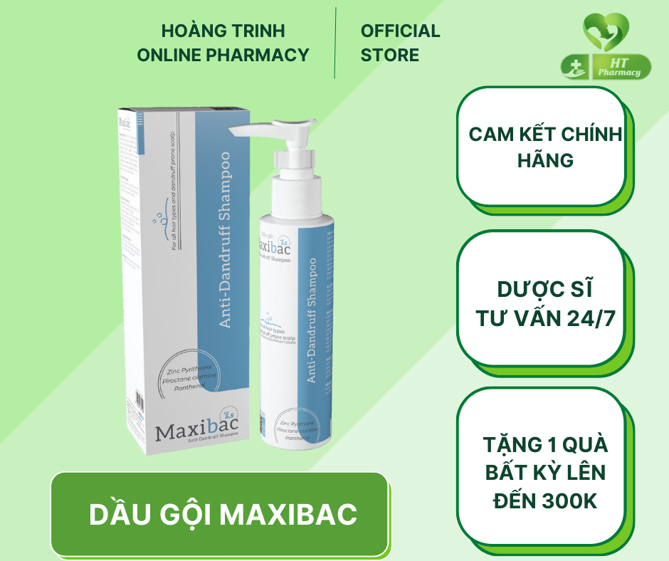 Dầu gội Maxibac giảm gàu, nấm ngứa da đầu, hỗ trợ giảm gãy rụng tóc, pH5.5 chai 150ml