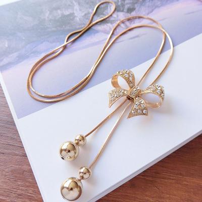 Dây chuyền dài phụ kiện cho áo và đầm kiểu mặt nơ đá - 0801