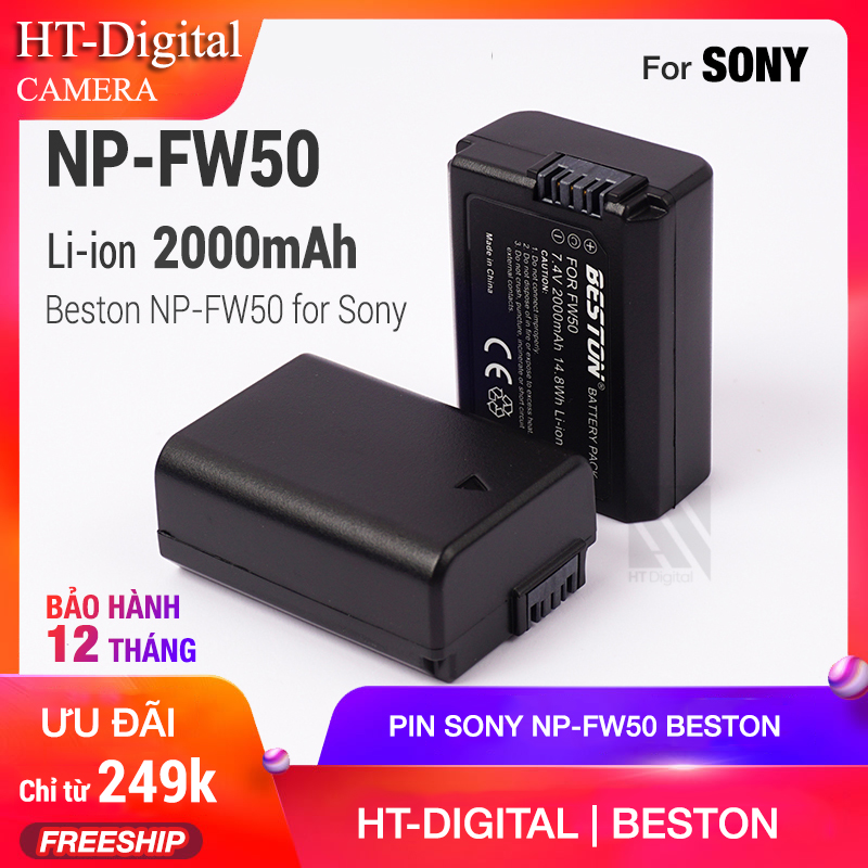 Pin Máy Ảnh SONY NP-FW50 Beston 2000mAh dùng cho máy ảnh sony a6400 a6000 zve10 a6300 a7m2 a7r2 a6100 A5100 nex7