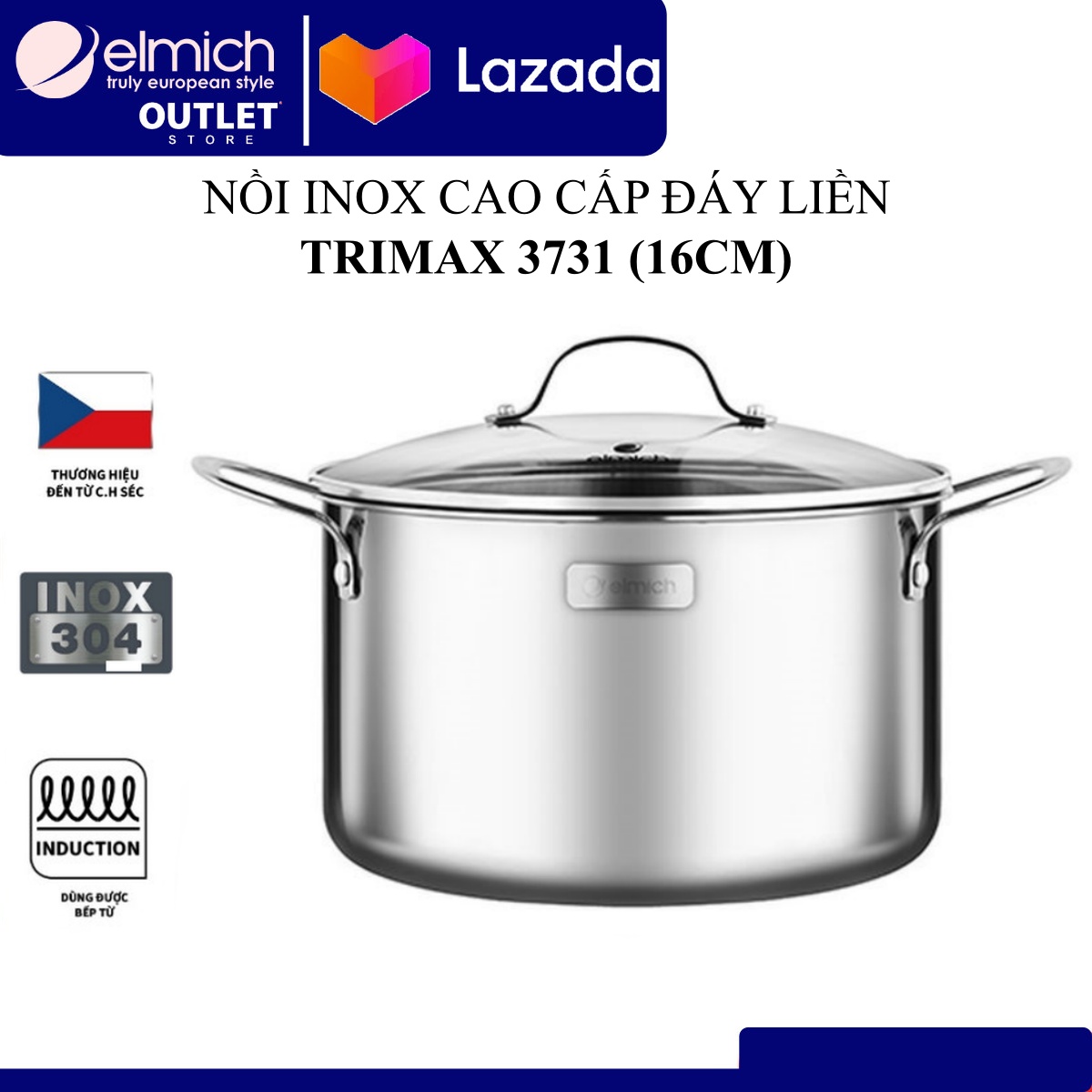Nồi inox cao cấp 3 lớp đáy liền tri-max 16cm.
