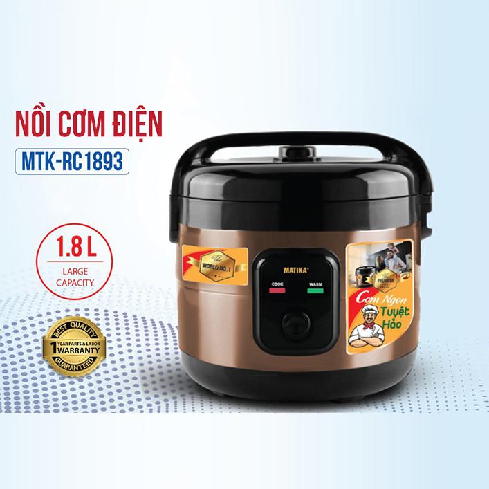 Nồi cơm điện matika 1.8l 900w nắp gài màu nâu đen mtk - rc 1893