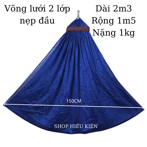 Võng lưới cán thép 2 lớp hàng cao cấp - võng lưới 2 lớp - cỡ đại 230 x120 cm - cán thép dài 60cm