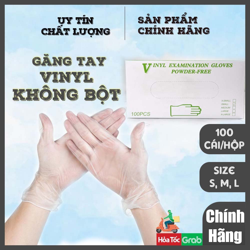 [Size S] Găng Tay VINYL KHÔNG BỘT Làm Bằng Nhựa Dẻo PVC, SIZE: (S,M,L), Dùng Trong Thực Phẩm, Vệ Sinh (VINYL EXAMINATION GLOVES POWDER-FREE) - 100 CHIẾC/HỘP