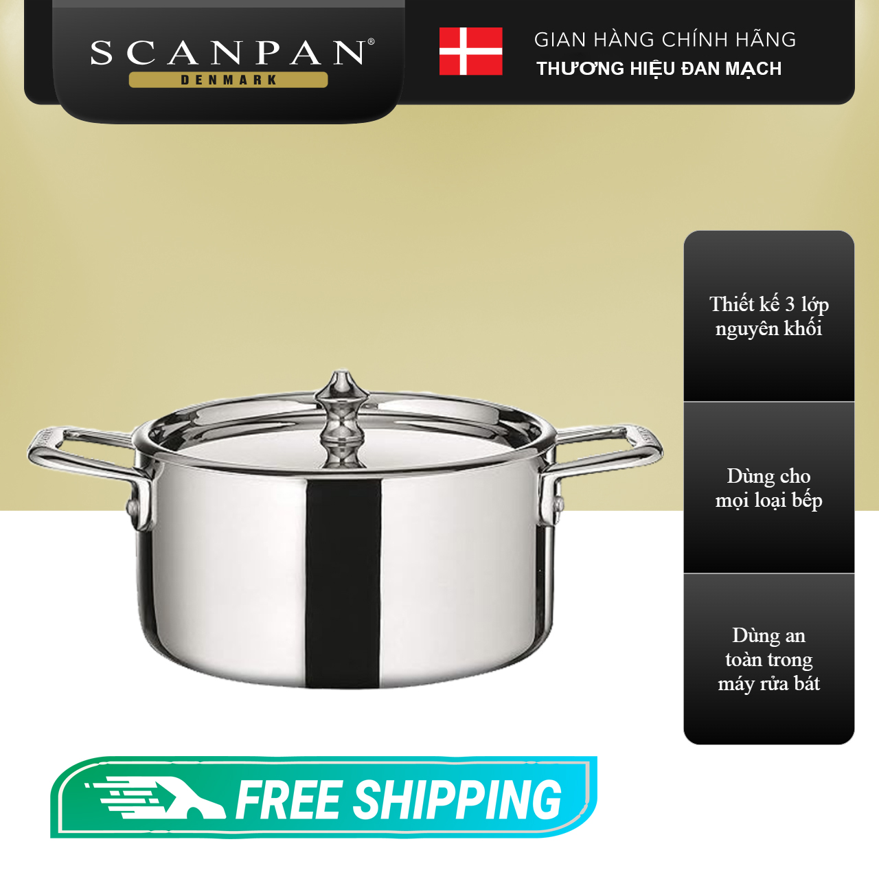 Nồi quấy bột đáy từ Scanpan MaitreD 16cm 11251600 1,5L, thiết kế 3 lớp đúc liền, dùng an toàn trong máy rửa bát