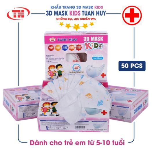 Khẩu trang 3D Mask Trẻ Em hộp 50 cái kháng khuẩn, có Logo, tem niêm phong, đạt tiêu chuẩn ISO và kiểm định Bộ Y Tế, Khẩu trang y tế 3D Mask cho bé dười 10 tuổi