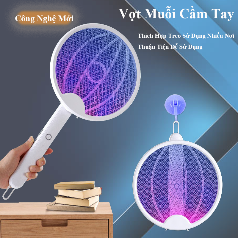 Vợt ruồi muỗi, có thể gập lại kết hợp led bắt muỗi tự động, kèm sạc USB, Tg sạc khoảng hơn 2h