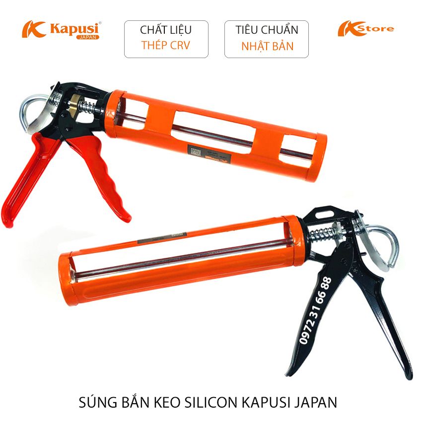 Súng bắn keo silicon kapusi japan - dụng cụ bơm keo xương thép crv- đường keo ra đều mịn, tự ngắt keo khi dừng cò - dụng cụ bắn keo cao cấp