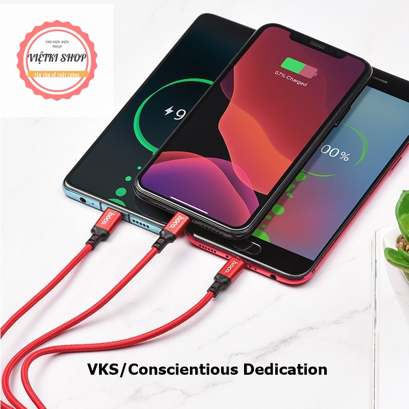 Cáp sạc 3 đầu Hoco X26 dài 1M dùng cho các dòng điện thoại android-type C-lightning