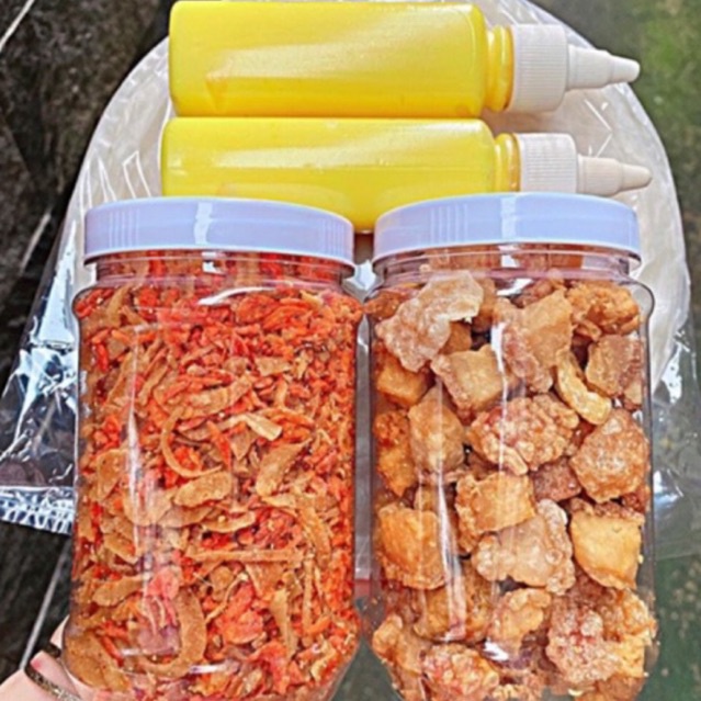 Combo siêu to: bánh tráng phơi sương , muối tép hành phi , tóp mỡ da giòn, bơ béo 2 chai