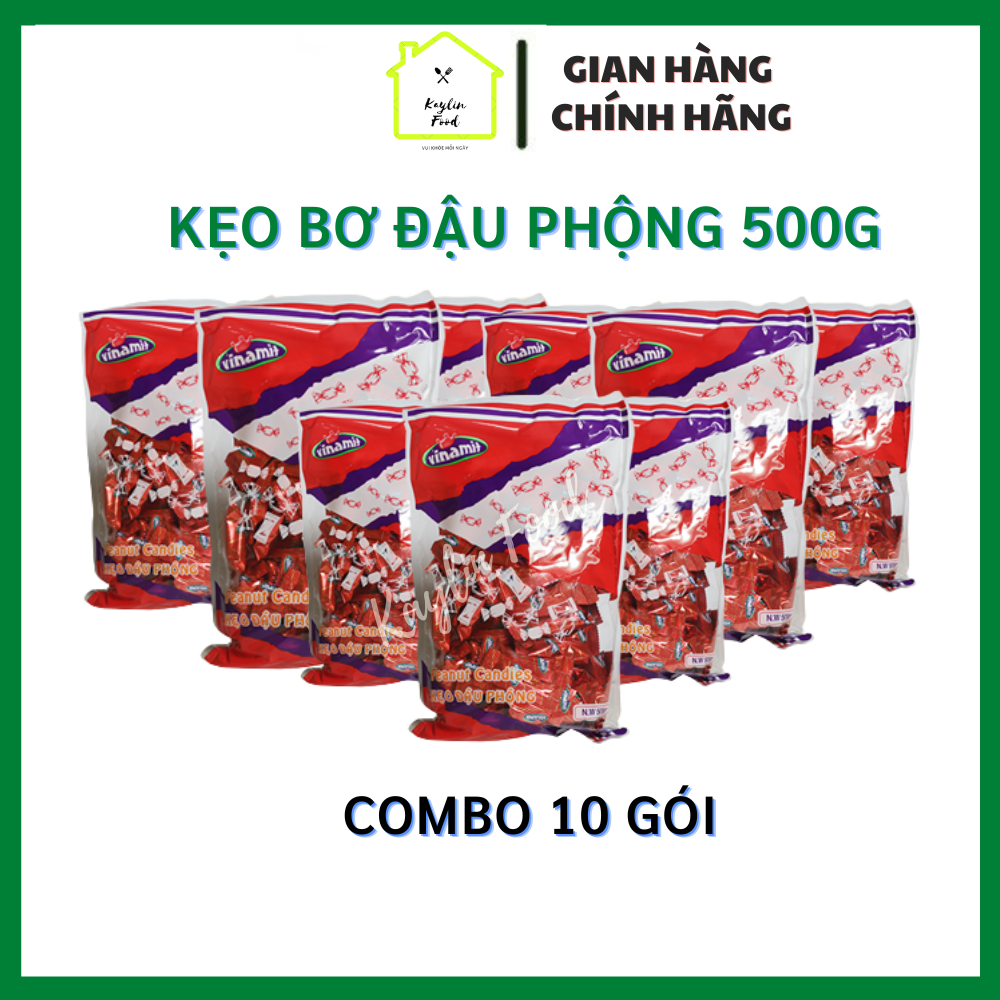 Combo 10 gói kẹo bơ đậu phộng vinamit 500g bơ đậu phộng mềm xốp