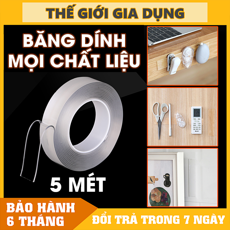 Cuộn Băng Keo Dẻo 2 Mặt 5 mét SIÊU DÍNH, Chịu Lực Cao, Độ Dính Chắc