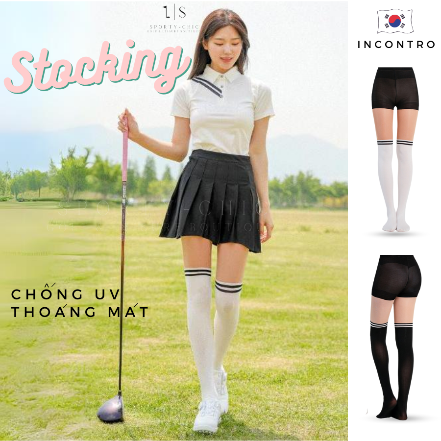 [한국 수입 정품] 깔끔한 디자인에 튼튼한 원단_골프/아웃도어 스타킹 니삭스_UV 차단_Korea Stocking Quần Tất Dài Golf Nữ - Knee Socks_UV Protection_Incontro