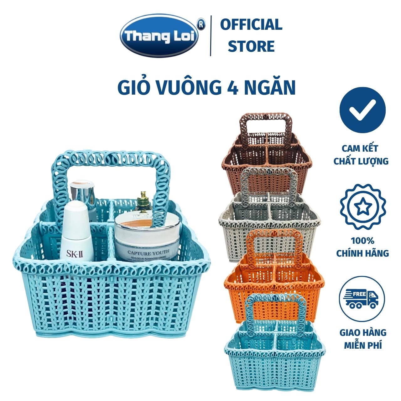 Giỏ nhựa vuông 4 ngăn Rổ nhựa có quai xách đựng cafe trà sữa mang đi đựng hũ gia vị nhà bếp đa năng đa công dụng