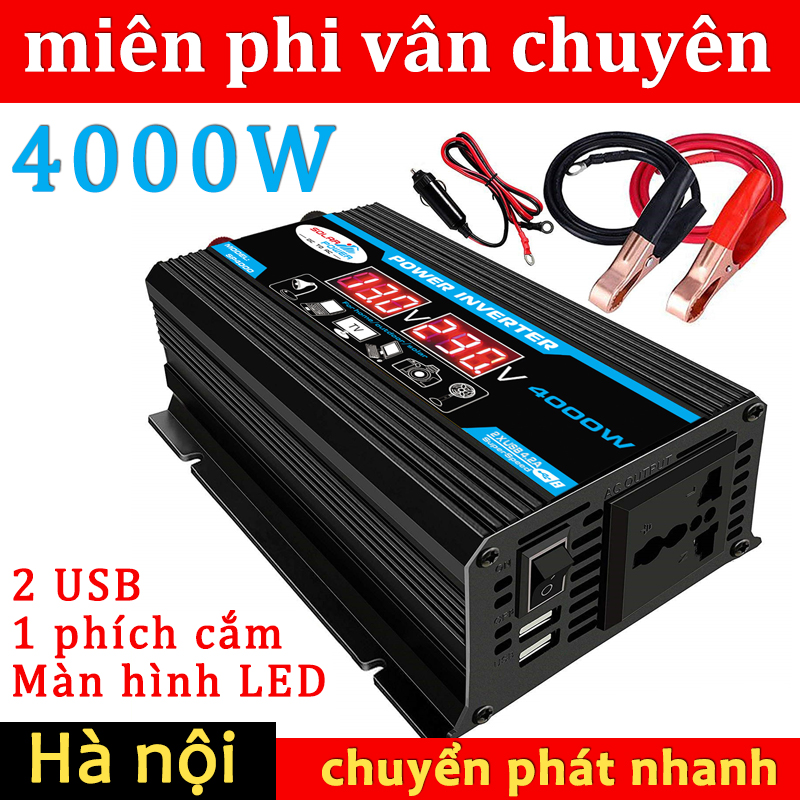 inverter 12v to 220v 4000w bộ chuyển đổi điện 12v sang 220v Bộ Sạc Điện Xe Hơi Biến Tần Với Cổng USB Kép 2.1A Pin Màn Hình Hiển Thị Sóng Sin chuẩn Kich điện sóng sin tinh khiết