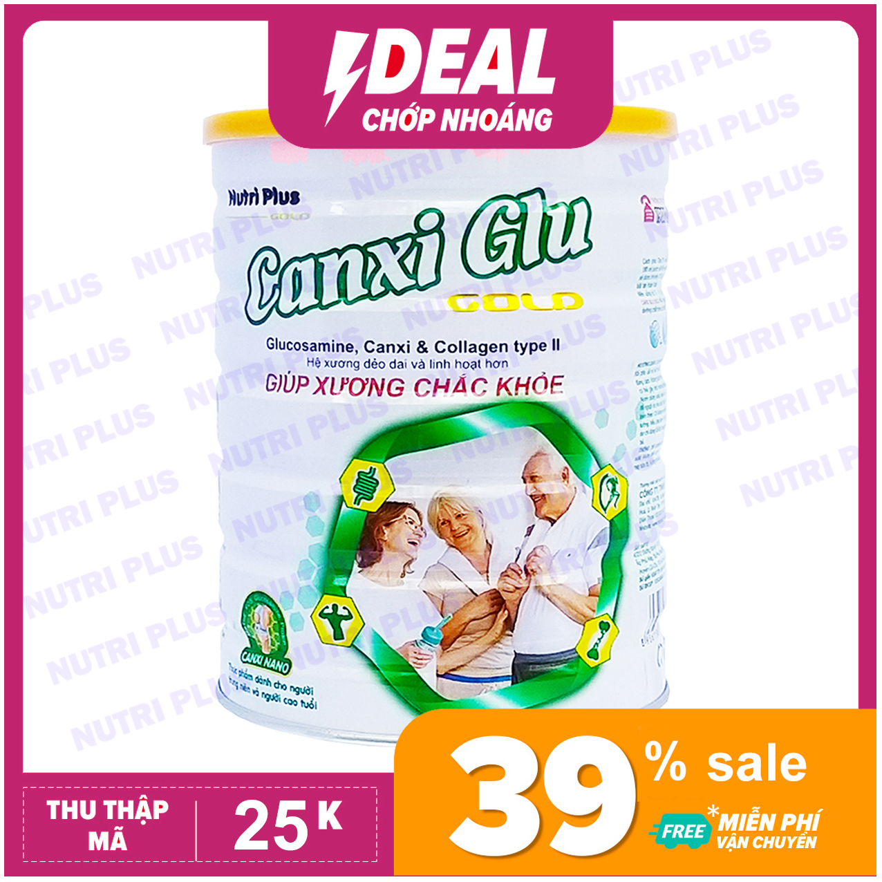 Sữa bột CANXI GLU dành cho người lớn tuổi, bổ sung canxi giúp xương chắc khỏe NUTRI PLUS GOLD- 900G -Không dành cho trẻ dưới 2 tuổi