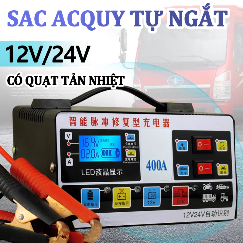 sạc bình ắc quy 12v 24v có chức năng phục hồi acquy bằng khử sunfat thông sạc ắc quy 12v 24V loại tốt minh tự ngắt khi đầy chống máy sạc bình ắc quy