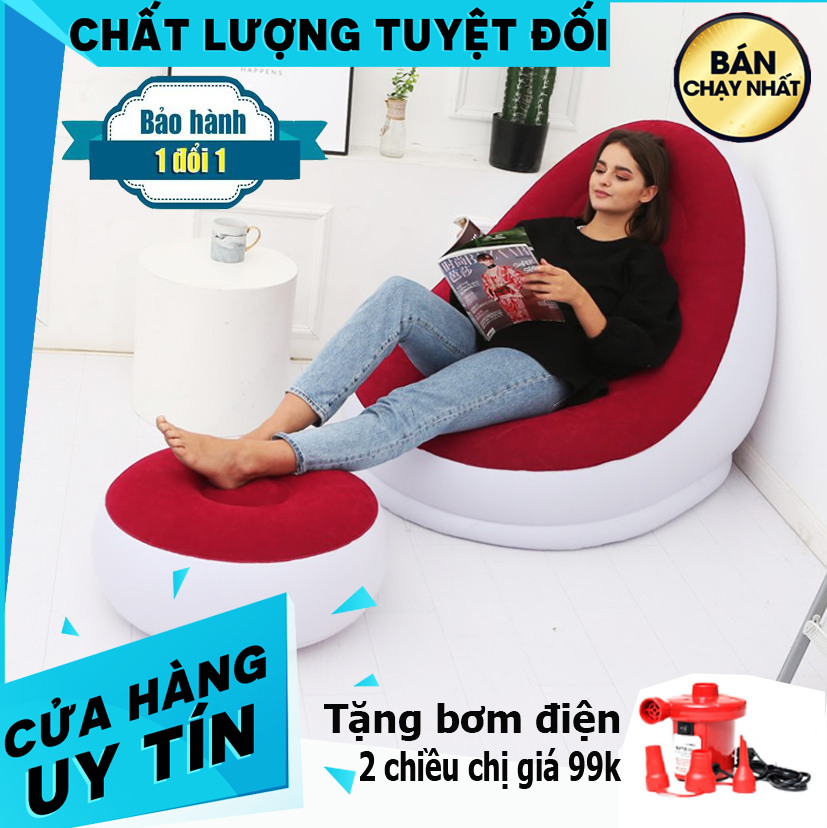 [Tăng bơm điện chị giá 99k] Ghế đệm hơi tựa lưng bọc nhung Senyoubao Trắng Đỏ cao cấp