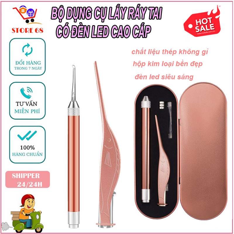 Bộ dụng cụ lấy ráy tai, lấy ráy tai có đèn LED cho bé cao cấp, bộ dụng cụ lấy ráy tai gia đình, bộ ngoái tai có đèn an toàn tiện lợi