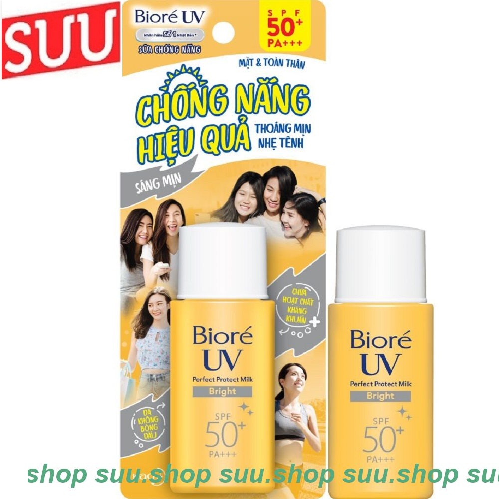 Kem chống nắng Biore UV Perfect Protect Milk Bright Sáng Mịn SPF50+PA+++ 25ml cam kết 100% chính hãng
