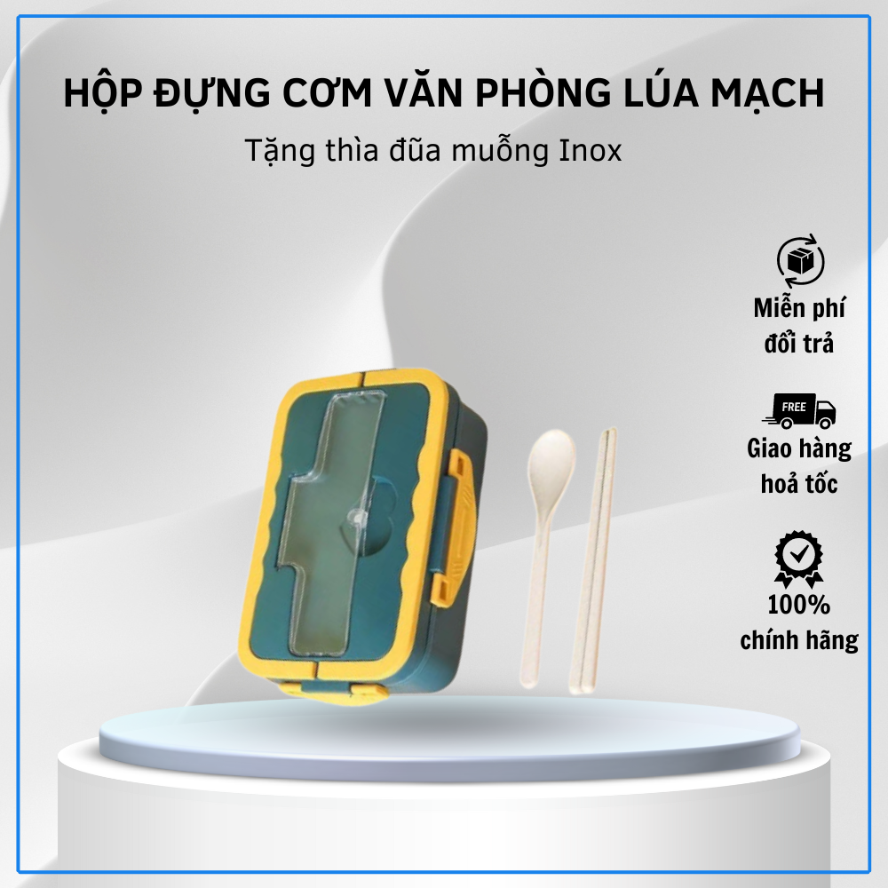 Hộp đựng cơm văn phòng lúa mạch 3 ngăn tặng kèm đũa và thìa inox Tmark