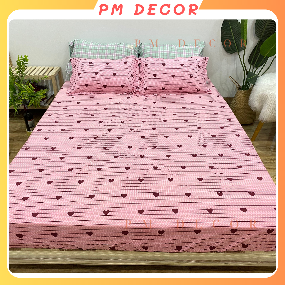 Bộ chăn hè 5 món mẫu trái tim sang trọng ( gồm 1 ga + 1 chăn hè chần bông + 2 vỏ gối + 1 vỏ gối ôm) mã CHM17