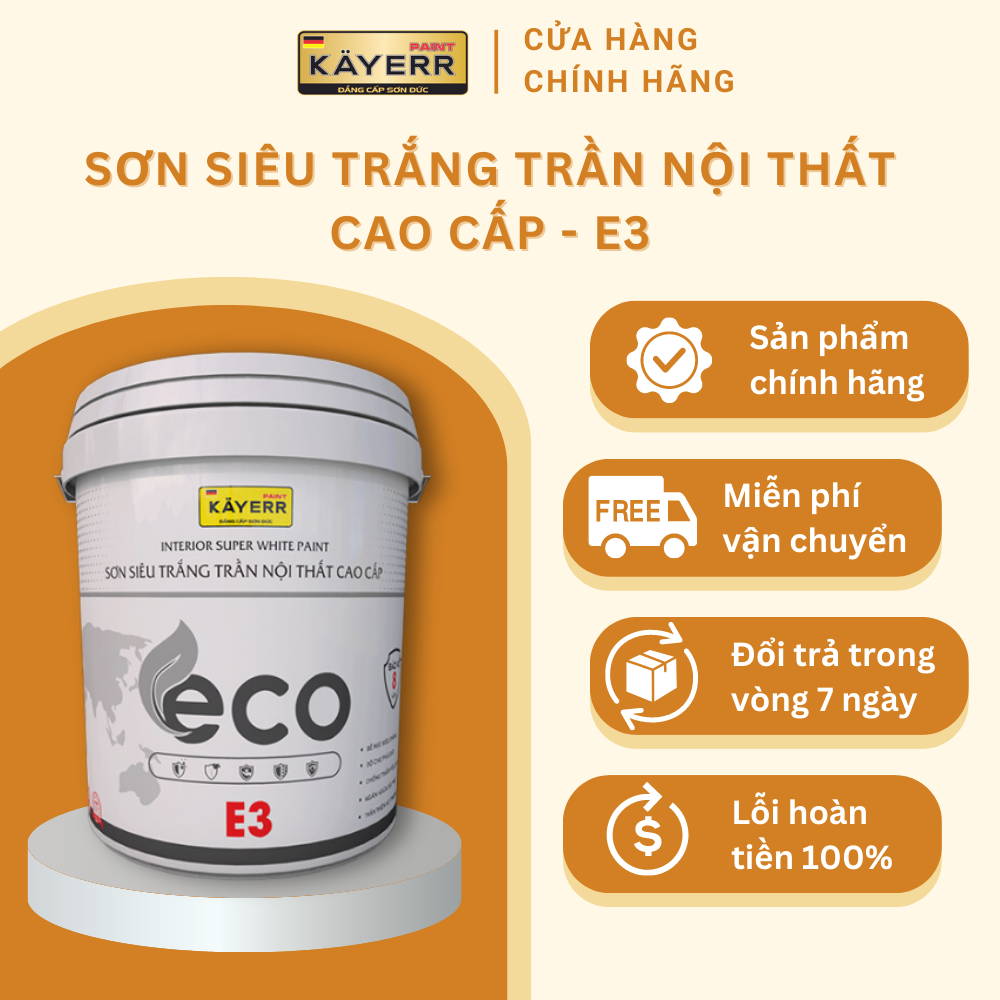 Sơn trắng trần nội thất cao cấp ECO E3 màu trắng dùng cho trần nhà an toàn dễ sử dụng 5 lít /18 lít