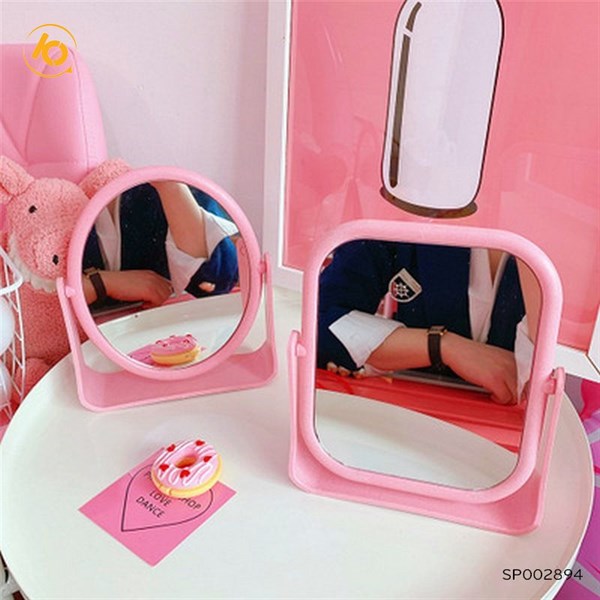 Gương trang điểm để bàn xoay 360 độ có giá đỡ tiện dụng phù hợp với không gian trẻ trung - Thiết kế dễ thương