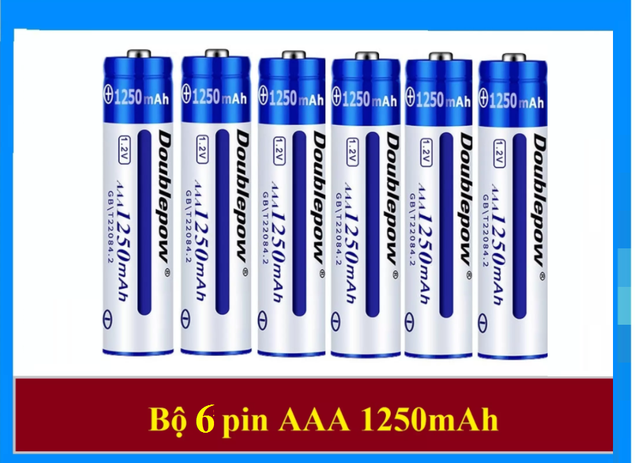 Bộ 6 Pin Sạc Ni-Mh 1.2V AAA 1250mAh Doublepow Cam Kết Dung Lượng Thật Dùng Cho Đèn Pin, Đồ Chơi, điều khiển,...