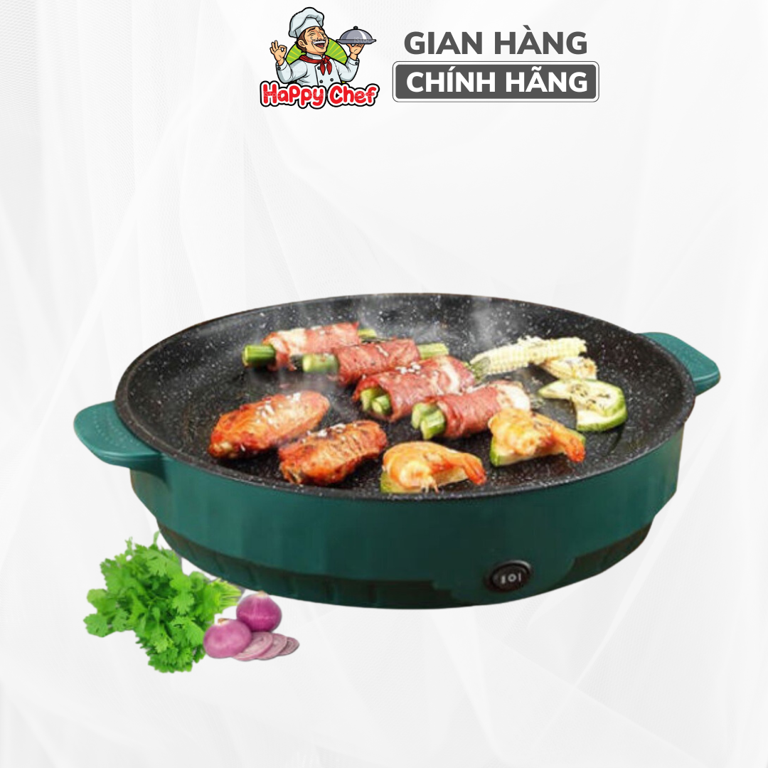 Bếp Nướng Điện, Chảo Nướng Điện Không Khói 600W Chống Dính Đa Năng BBQ Tại Nhà Shanban 26cm, Bảo Hành 12 Tháng