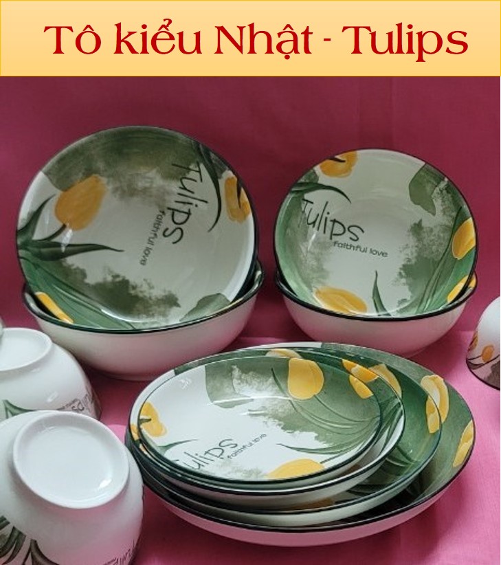Tô kiểu nhật gốm sứ 4d họa tiết hoa tulips - size