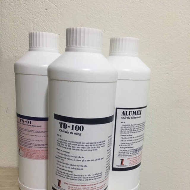 Combo 3 sản phẩm siêu tẩy : Tẩy trắng nhựa TN-01lọ 1 lit, Tẩy giàn nhôm, cặn canxi:ALUMEX can 5kg, tẩy dầu mỡ, bẩn cứng đầu TD-100lọ 1 lit