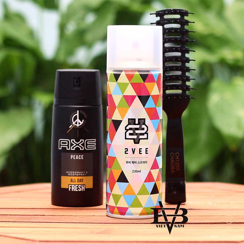 Sản phẩm gôm xịt tóc 2Vee + Xịt khử mùi toàn thân AXE 150ml - Tặng kèm lược tạo kiểu Chaoba