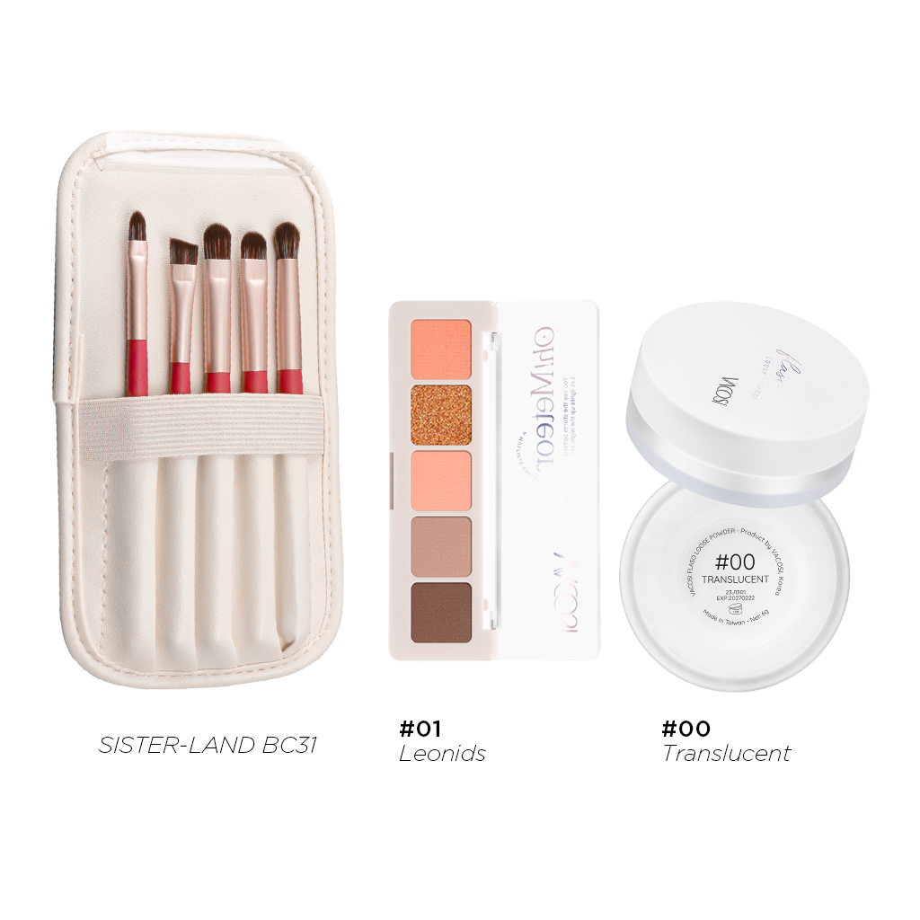  Combo Makeup cá nhân Vacosi BC31-VP29-VP11 Gồm 3 món: Bộ cọ 8 cây Phấn mắt 5 ô & Phấn phủ 