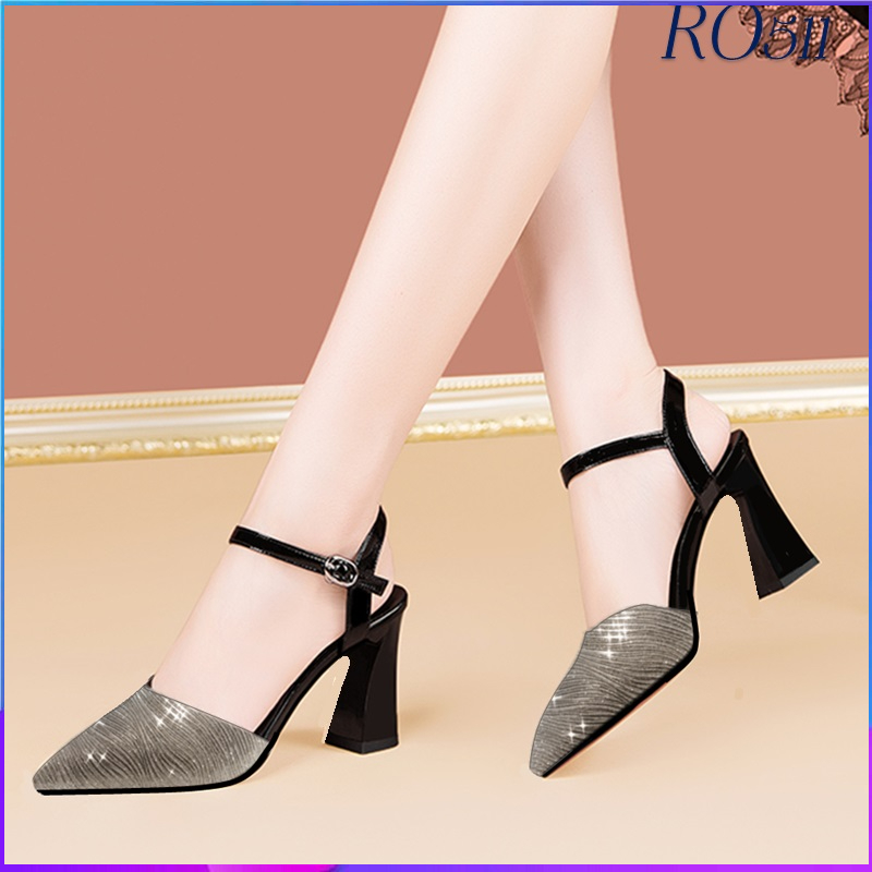 Giày sandal nữ cao gót 7cm hàng hiệu rosata màu vàng thời trang hàn quốc ro511