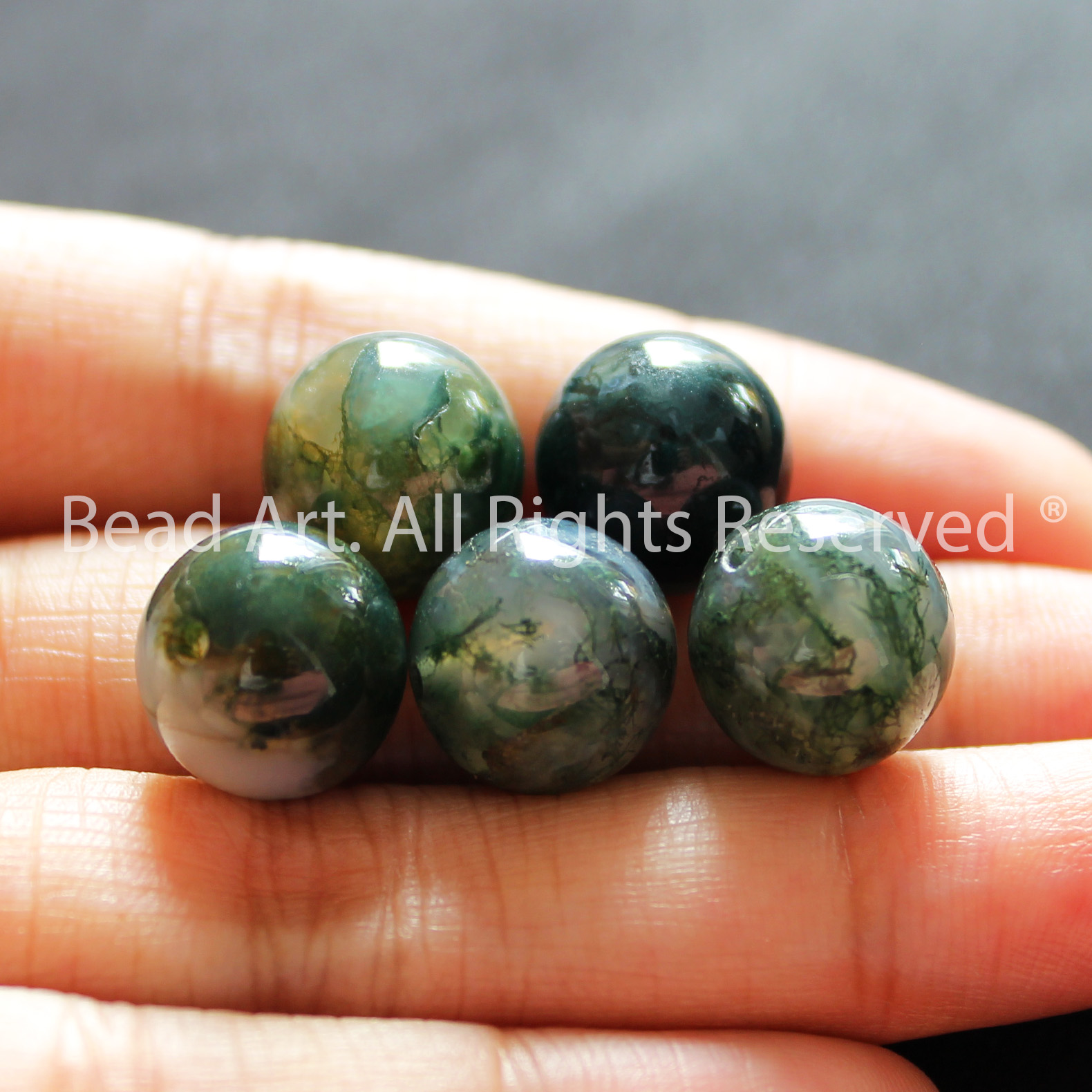 [1 Hạt] 12MM Đá Mã Não Rêu (Moss Agate) Xanh Lá Tự Nhiên, Mệnh Hoả, Mộc, Vòng Tay Phong Thuỷ, Chuỗi Hạt - Bead Art (2)