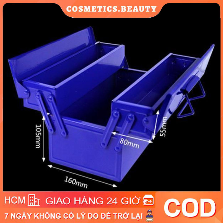 Hộp dụng cụ cầm tay hai lớp bằng sắt đa chức năng kim loại lớn gấp nhiều lớp hộp đựng dụng cụ sắt xanh đa năng cỡ lớn