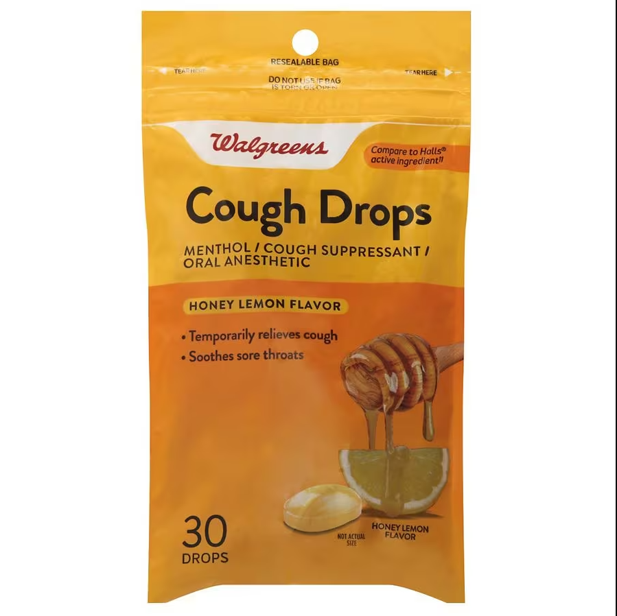 Kẹo ngậm Walgreens Cough Drops hương chanh mật ong 30 viên