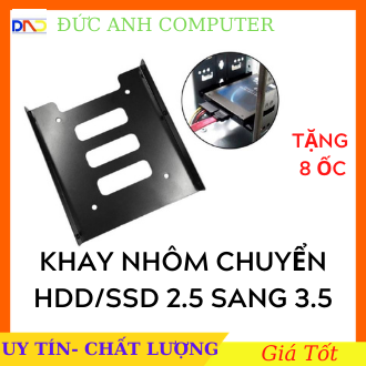 Khay chuyển Từ hộc HDD 3.5 ra 2.5 để gắn SSD- Khay Sắt- Màu ĐEN- Tặng 8 ốc